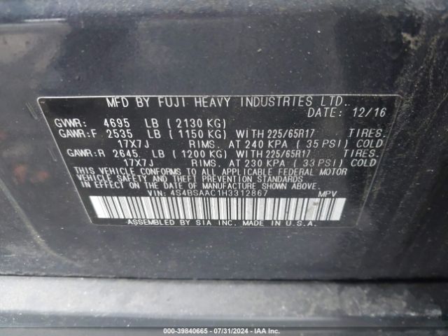4S4BSAAC1H3312867 Subaru Outback 2.5i