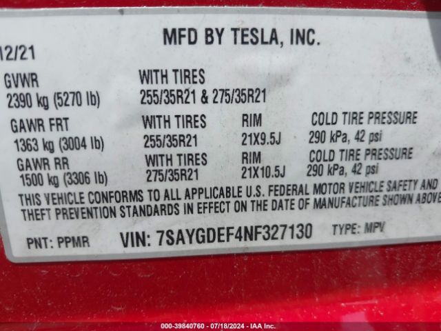 7SAYGDEF4NF327130 Tesla Model Y Performance Dual Motor All-wheel Drive