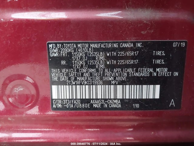 Toyota Rav4 Xle 2019 2T3W1RFV9KC019936 Image 9