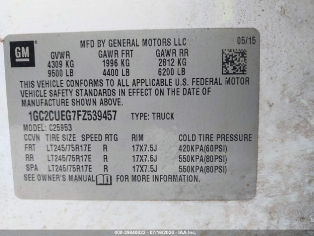 1GC2CUEG7FZ539457 Chevrolet Silverado 2500hd Wt
