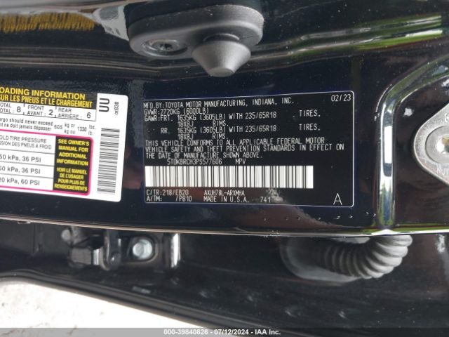 5TDKBRCH3PS577606 Toyota Highlander Hybrid Xle