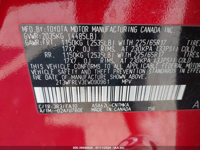 Toyota Rav4 Xle 2014 2T3WFREV3EW090961 Image 9