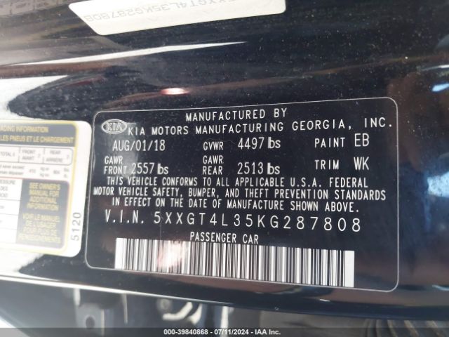 5XXGT4L35KG287808 KIA Optima Lx