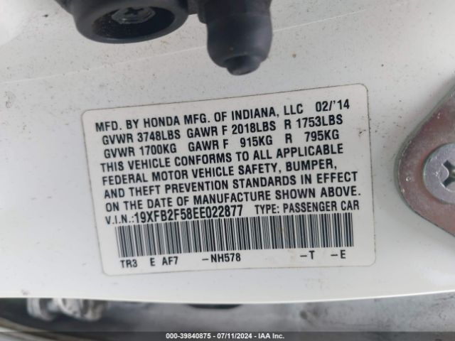 19XFB2F58EE022877 Honda Civic Lx