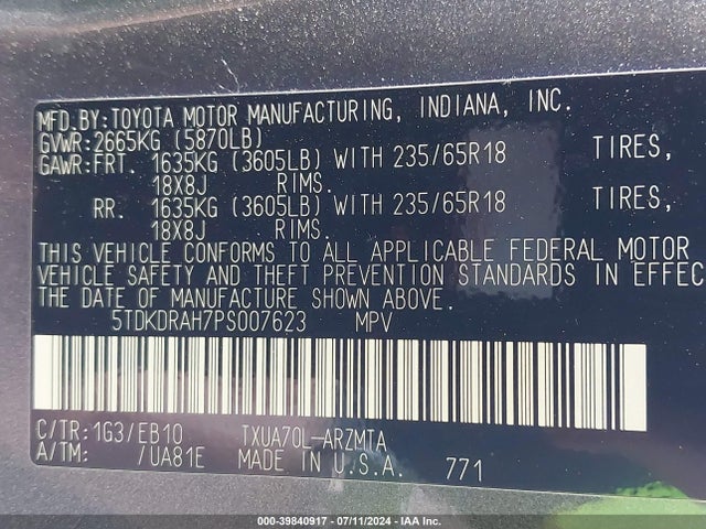 Toyota Highlander Xle 2023 5TDKDRAH7PS007623 Image 9