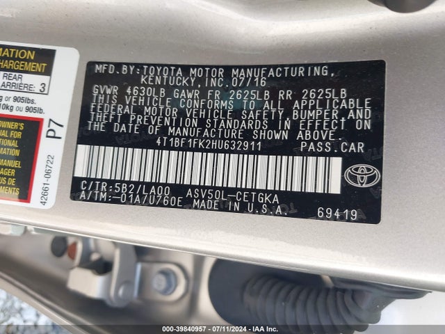 Toyota CAMRY XLE 2017 4T1BF1FK2HU632911 Image 9