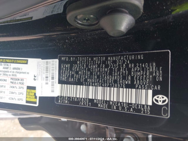 Toyota COROLLA LE 2024 5YFB4MDE4RP138976 Image 9