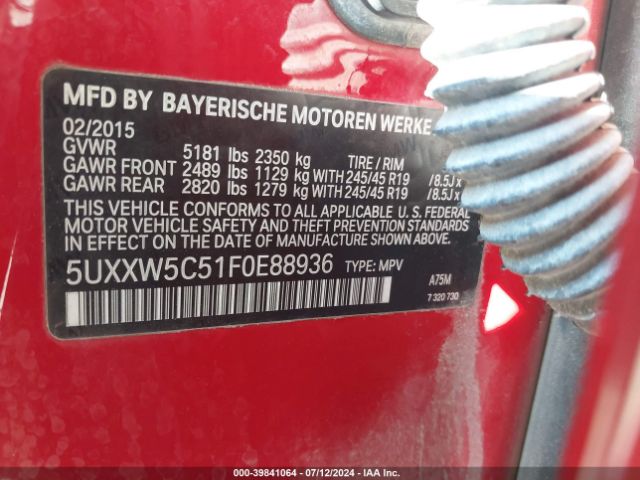 5UXXW5C51F0E88936 BMW X4 Xdrive35i