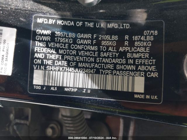 SHHFK7H45JU234947 Honda Civic Sport