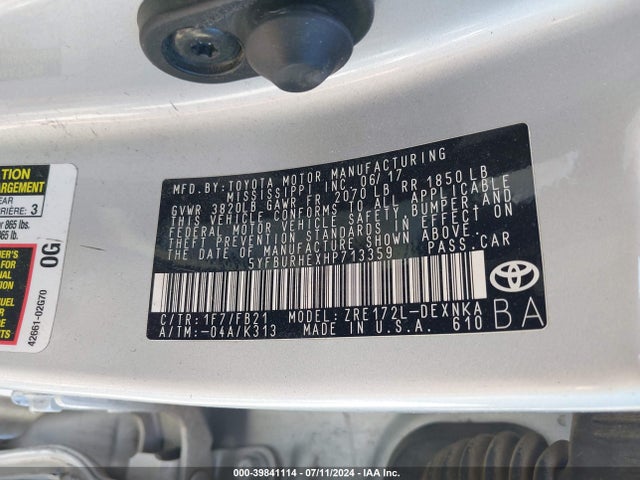 Toyota COROLLA LE 2017 5YFBURHEXHP713359 Image 9