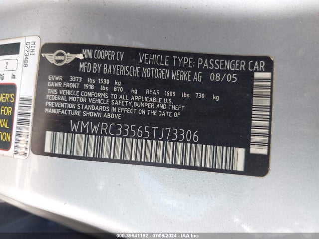 2005 MINI COOPER WMWRC33565TJ73306 Photo 8