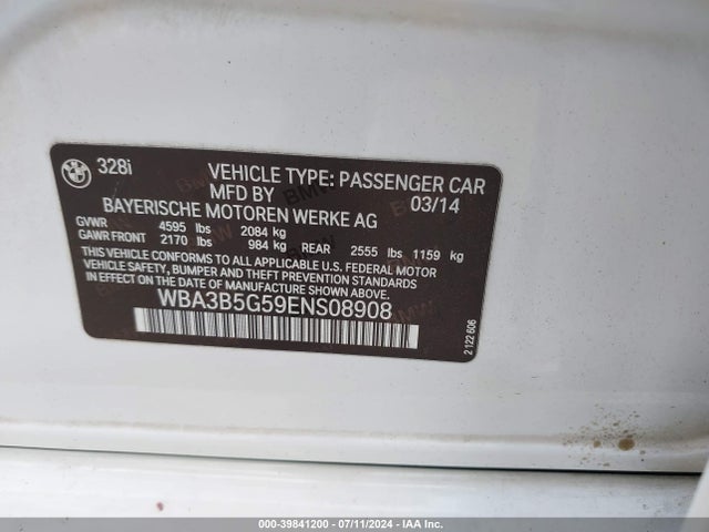 BMW 328i Xdrive 2014 WBA3B5G59ENS08908 Image 9