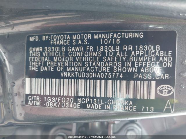 VNKKTUD30HA075774 Toyota YARIS L