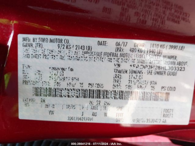 1FADP3H28HL303323 Ford FOCUS SEL