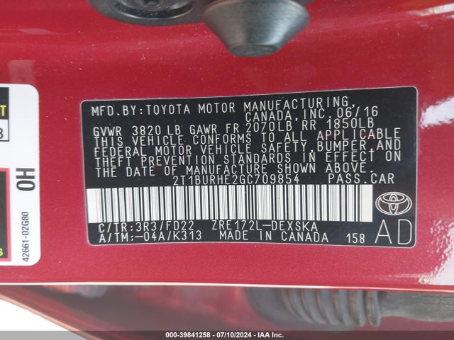 Toyota Corolla S Plus 2016 2T1BURHE2GC709854 Image 9