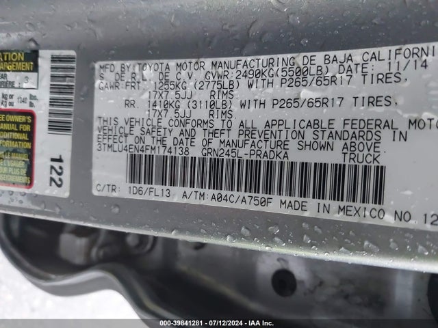 Toyota Tacoma Base V6 2015 3TMLU4EN4FM174138 Image 9