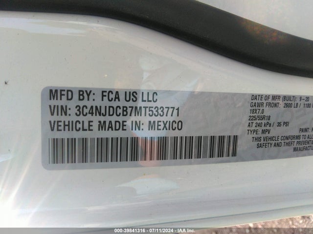 3C4NJDCB7MT533771 Jeep Compass Limited 4x4