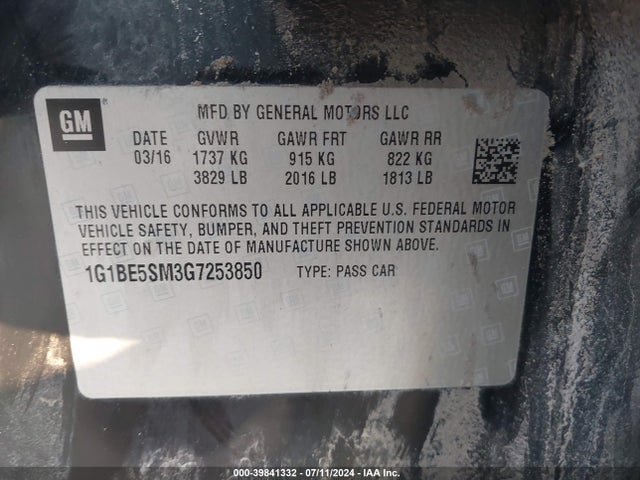 Chevrolet Cruze Lt Auto 2016 1G1BE5SM3G7253850 Image 9