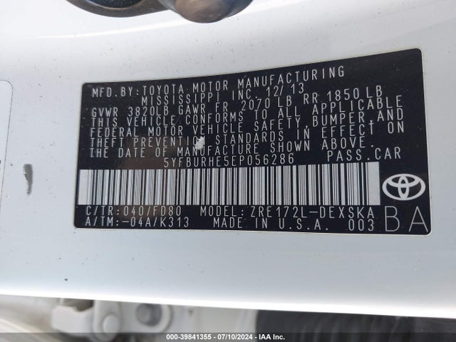 Toyota Corolla S Plus 2014 5YFBURHE5EP056286 Image 9