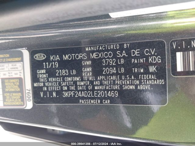 3KPF24AD2LE201469 KIA FORTE FE