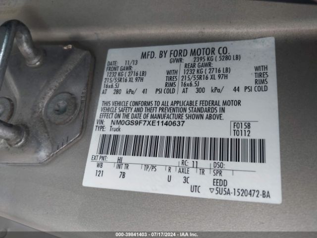 NM0GS9F7XE1140637 Ford Transit Connect Xlt