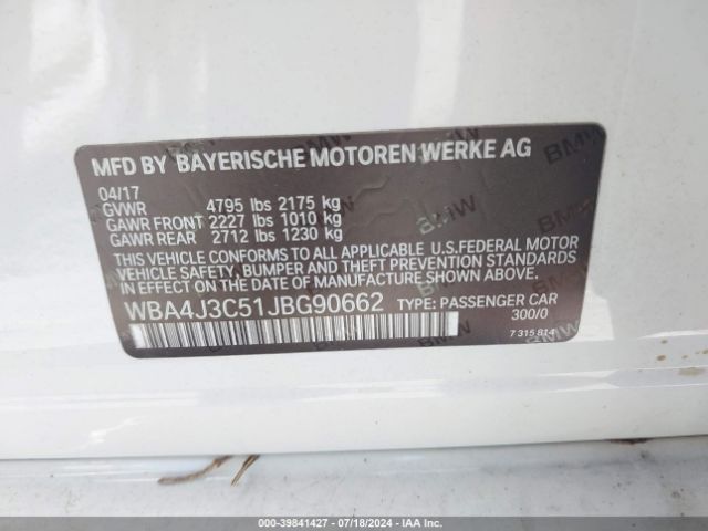 WBA4J3C51JBG90662 BMW 430i Gran Coupe Xdrive