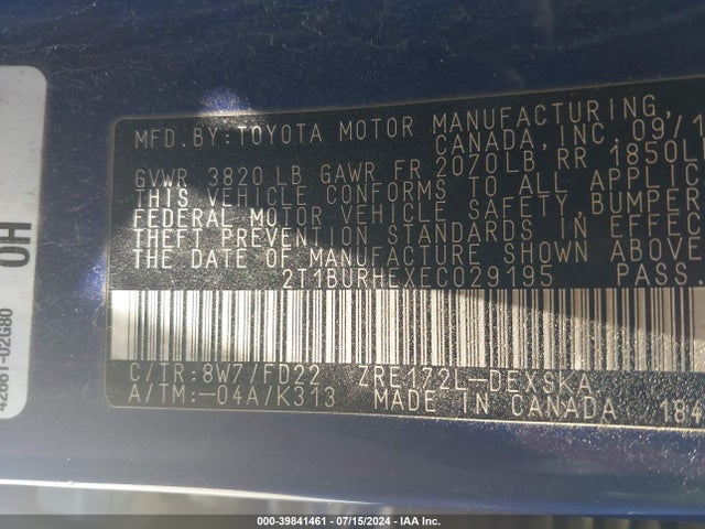 Toyota Corolla S Plus 2014 2T1BURHEXEC029195 Image 9