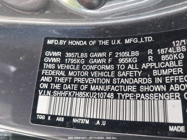 Honda Civic Ex-l 2019 SHHFK7H85KU210748 Image 9