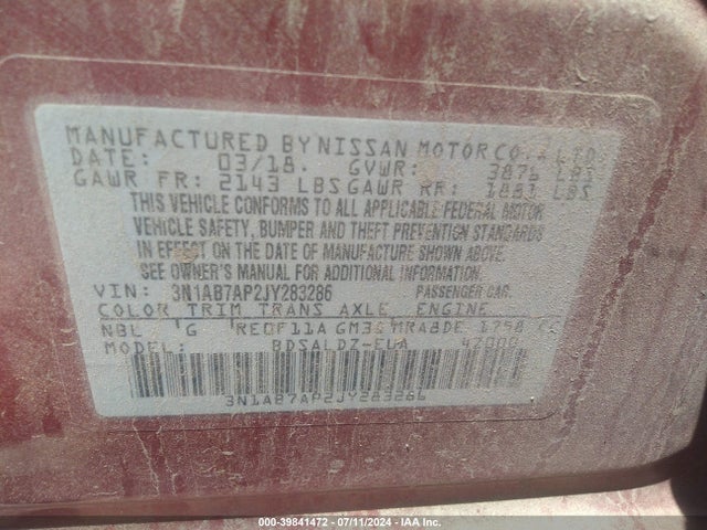 Nissan SENTRA SV 2018 3N1AB7AP2JY283286 Image 9
