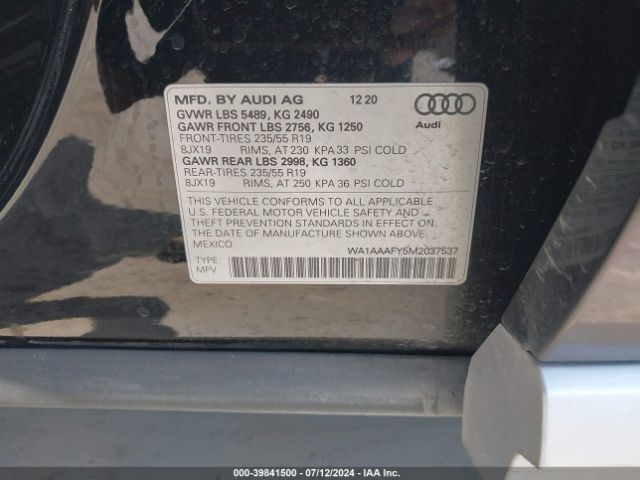 WA1AAAFY5M2037537 Audi Q5 Premium 45 Tfsi Quattro S Tronic