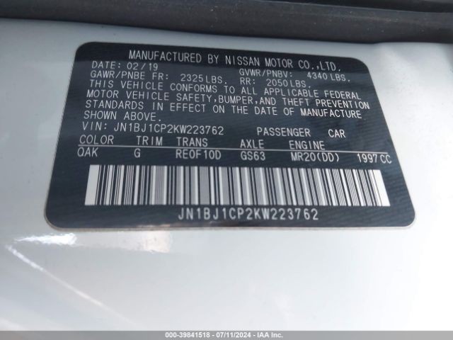 JN1BJ1CP2KW223762 Nissan Rogue Sport S