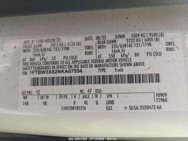 Ford Transit-350 Cargo Van 2022 1FTBW3X82NKA67554 Image 9
