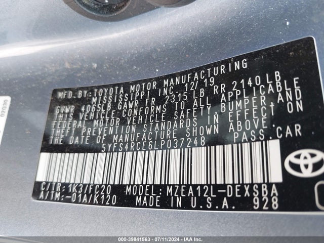 Toyota COROLLA SE 2020 5YFS4RCE6LP037248 Image 9