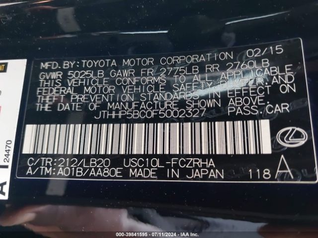 JTHHP5BC0F5002327 Lexus RC F