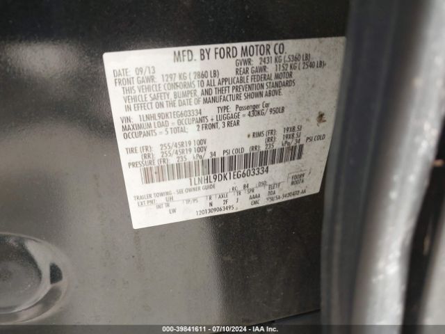 1LNHL9DK1EG603334 Lincoln MKS
