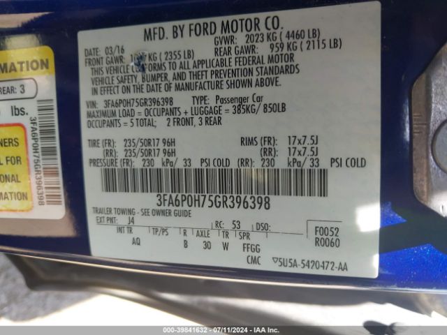 3FA6P0H75GR396398 Ford FUSION SE
