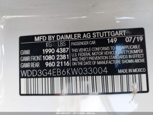 WDD3G4EB6KW033004 Mercedes-Benz A 220