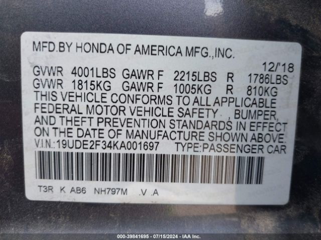 19UDE2F34KA001697 Acura Ilx Standard