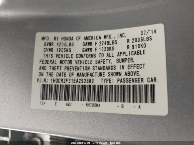 1HGCR2F31EA293880 Honda ACCORD LX