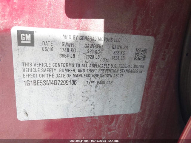Chevrolet Cruze Lt Auto 2016 1G1BE5SM4G7299106 Image 9