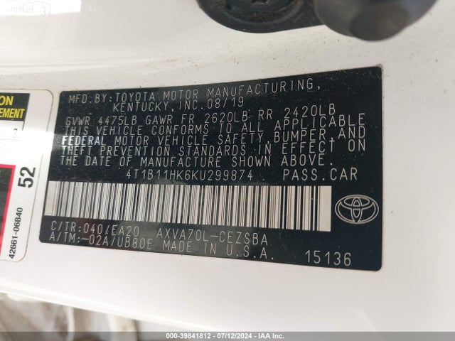 Toyota CAMRY SE 2019 4T1B11HK6KU299874 Image 9