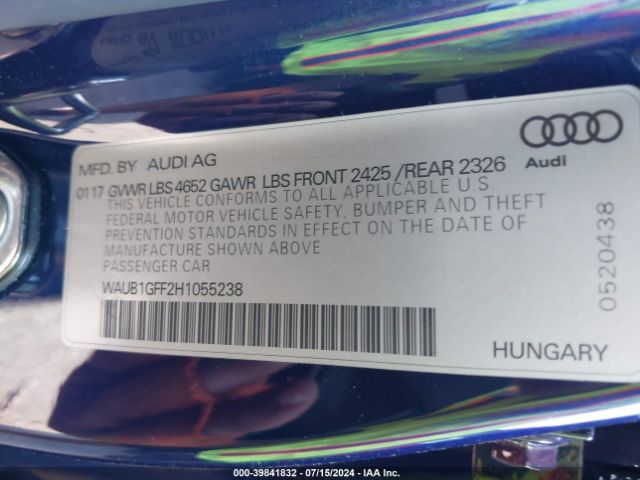 WAUB1GFF2H1055238 Audi S3 2.0t Premium Plus