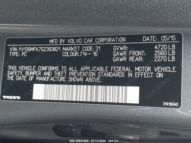 YV126MFK7G2393821 Volvo S60 T5 Drive-e Premier