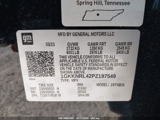 1GKKNRL42PZ197549 GMC Acadia Awd Sle