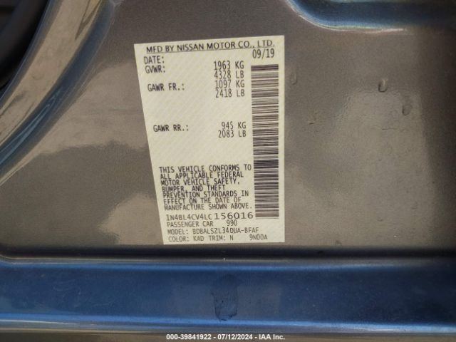 1N4BL4CV4LC156016 Nissan Altima Sr Fwd