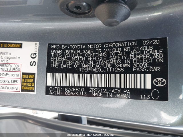Toyota COROLLA LE 2020 JTDEPRAE0LJ111288 Image 9