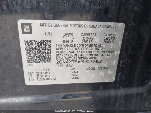2GNAXTEV0L6170402 Chevrolet Equinox Awd 2fl