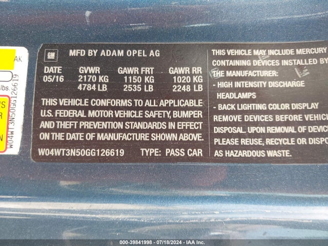 W04WT3N50GG126619 Buick Cascada Premium