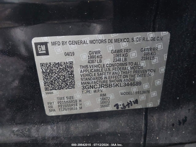 Chevrolet Trax Premier 2019 3GNCJRSB5KL344689 Image 9