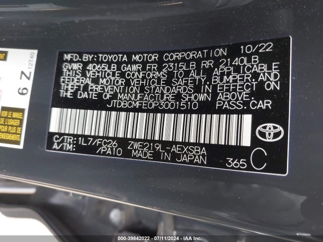 Toyota Corolla Hybrid Se 2023 JTDBCMFE0P3001510 Image 9
